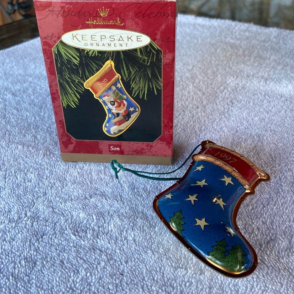 Hallmark Keepsake Ornament 1997 “Son” pressed tin stocking